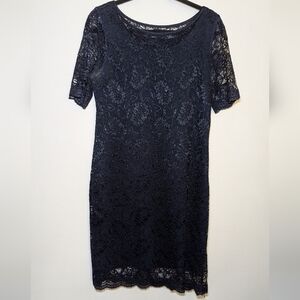 Banana Republic Navy Blue Shimmery Lace Sheath Dress Women's Size 6